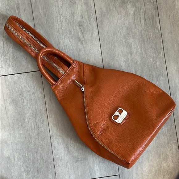 HOSTPICK 🧡 Valentina NWOT Cognac Italian Leather Backpack Crossbody Bag - Picture 13 of 15